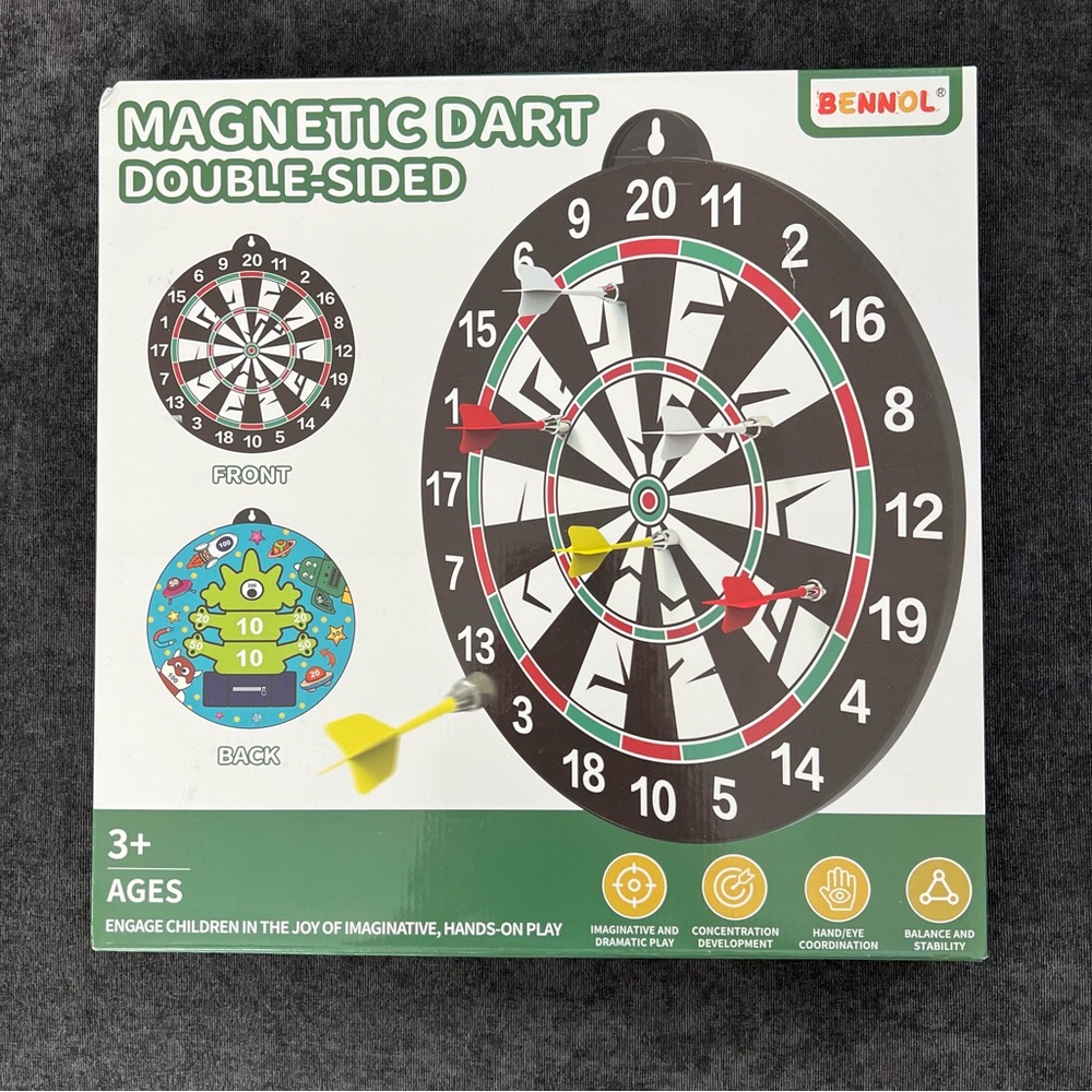 NIB Bennol 14 PCS Double-sided Magnetic Dart Board For Kids